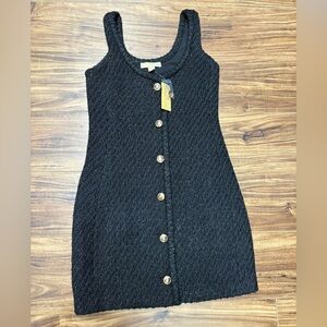 Michael Kors black sparkly sheath dress, lined, gold buttons, new, size 4